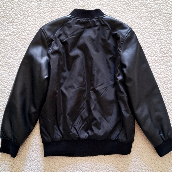 Zara Boys Black Faux Leather Sleeves Bomber Jacket Sz 10 Org $45 - Picture 2 of 11